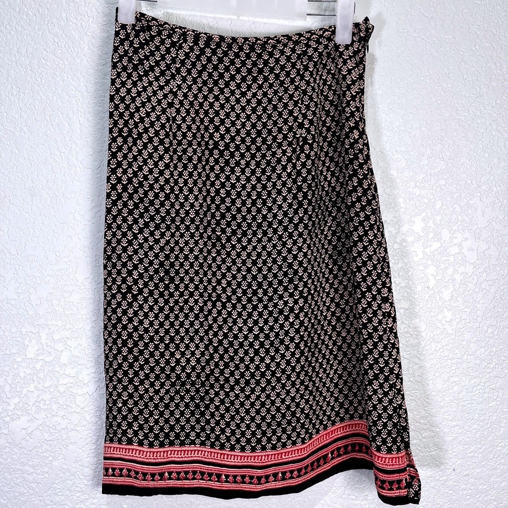 Y2K Angie Skirt Womens S Black Floral Print Boho Midi Rayon Flowy Indie Boho
